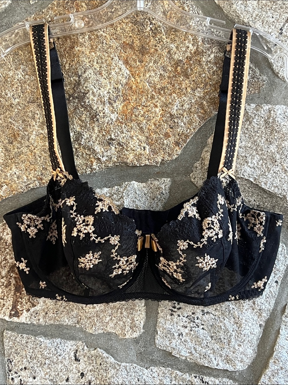 Aubade Black Bra with Gold Floral Embroidery